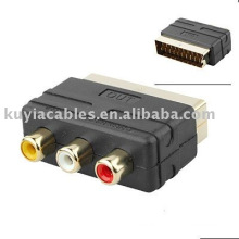 Scart para RCA cabo adaptador RGB Scart macho para 3 RCA fêmea adaptador tv cabo dvd vcr entrada analógica